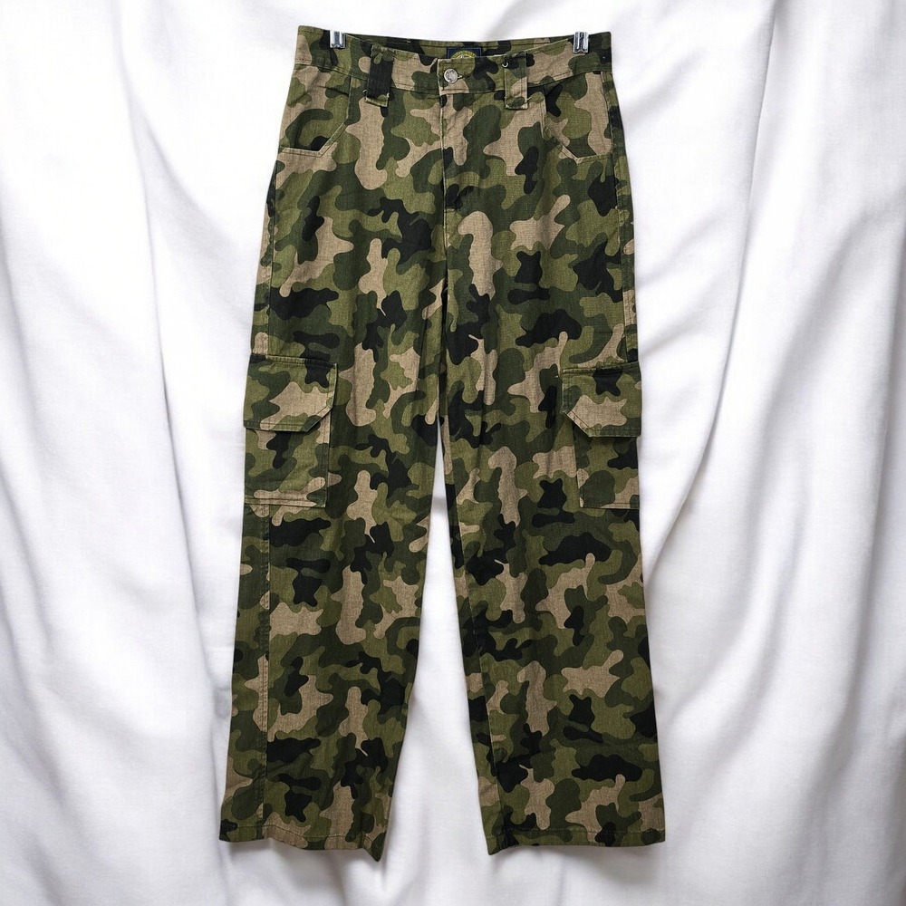 Paris Blues Pants Womens 3 Green Army Camo Cargo Y2K Vintage Wide Leg‎ Skater